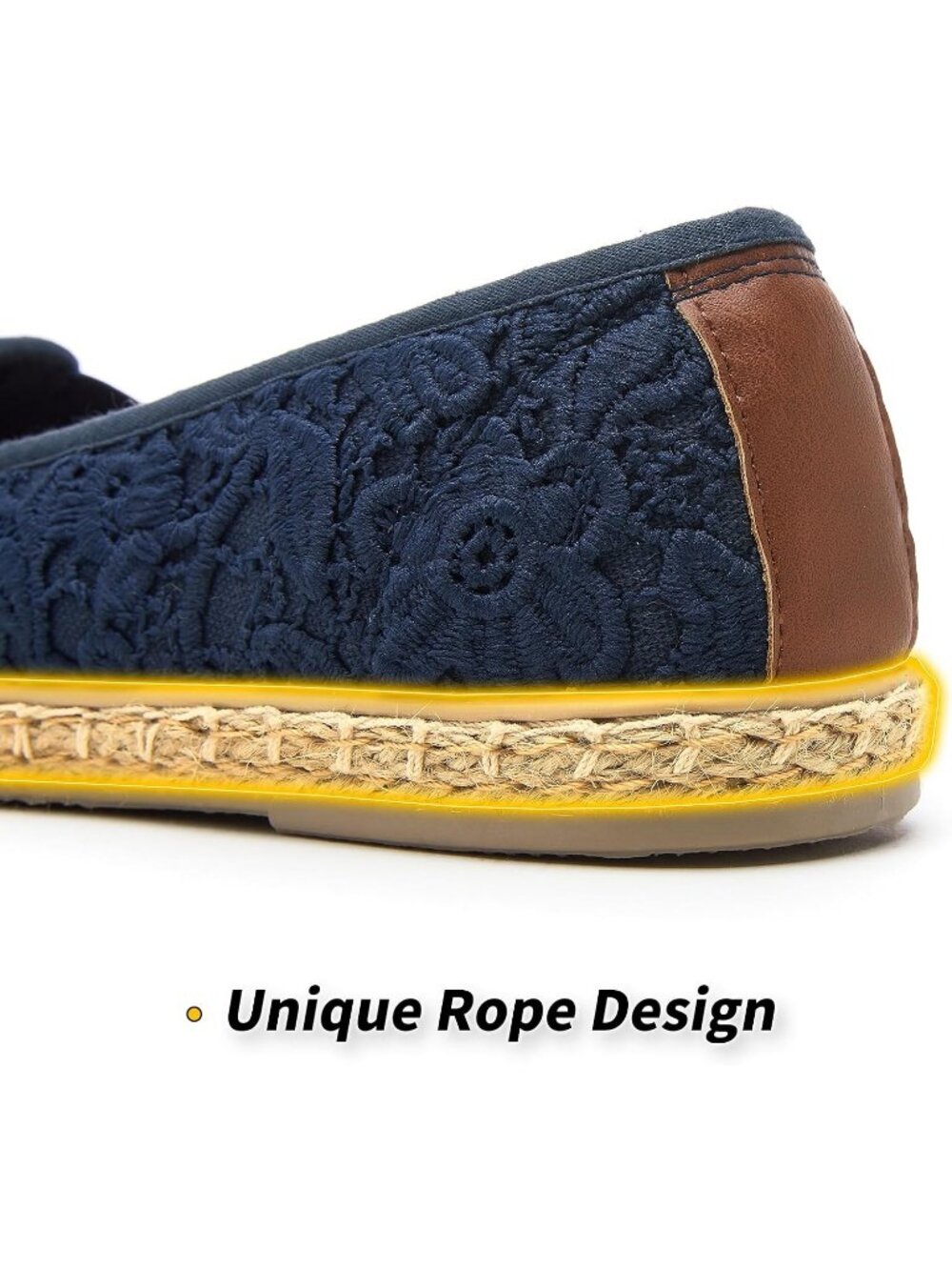 Women's Navy Blue Rubber Flower Embroidered Comfortable Round Toe Ballet Flat - Picture 6 of 6